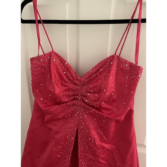 Vintage City Triangles Long Pink Sparkly Spaghetti Strap Dress Size 13 A-Line - Picture 2 of 10